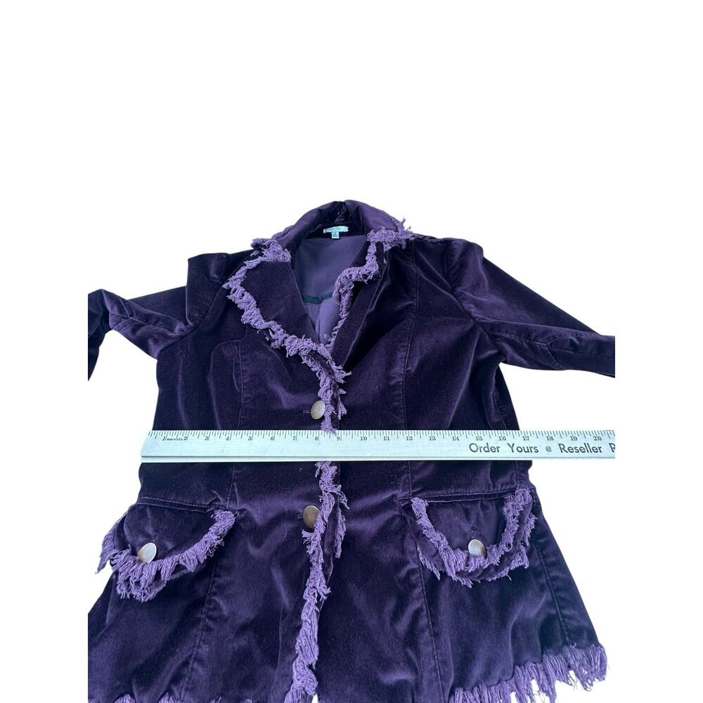 Vintage Cache Purple Velvet Blazer Jacket Fringe Trim Boho Y2K Statement Sz 12 - Picture 7 of 11